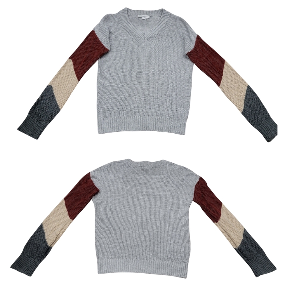 BCBGeneration V-neck Knit Sweater Colorblock Lantern Sleeves Grey Women’… - Picture 6 of 16